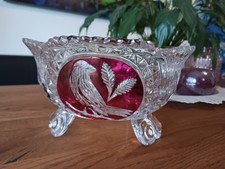 ⭐ 60er Jahre Hofbauer Fußschale Konfekt Schale Red Bird Echt Kristallglas⭐