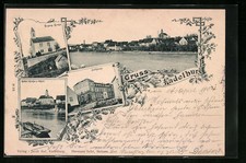 Kadelburg, Evang. Kirche, Zollhaus, Fähre, Ansichtskarte 1904 