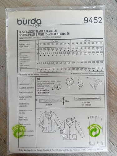 Burda schnittmuster 9452 jacke - schnittmuster,