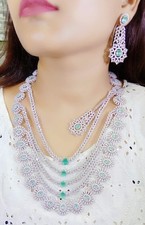 Luxus Versilbert CZ Halskette