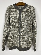 Vtg. Wolle M/L Handgestricken Nordic Strickjacke Pullover Knöpfe trachten