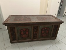 antike original bemalte Barock  BAUERNTRUHE  aus Holz mit altem Schloß ca. 1761