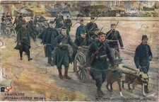 AK Militär WK1 Belgische Soldaten i.Uniformen Arbeitshunde Foto  Kleinformat