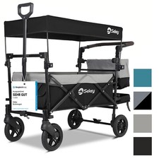 150KG Bollerwagen Faltbar mit Dach 2er Kinder Handwagen PU Räder mit Bremsen