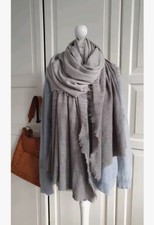 Faliero Sarti großes Tuch Stola Schal Kaschmir Grau Beige Glitzer Original Edel