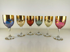 Weingläser Murano Venezia Medici Vergoldet Bunt 6 Stück Italien Handgeschliffen