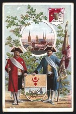 AK Halle / Saale, Halloren, Hauptmann und Fändrich mit Fahnen und Dreispitz hal 
