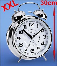 XXL Retro Glocken-Wecker 30cm Laut Quarz Silber Licht Nostalgie -Atlanta 1649/19