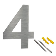 Hausnummer 4 Edelstahl H30cm Arial-2D V2A  0 1 2 3 4 5 6 7 8 9 a b c d e