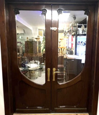Jugendstil Doppelflügeltür  - Eiche massiv - Glas - Mes. Beschläge - Restauriert