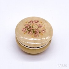 Vintage Onyx-Marmor Schmuckschatulle Deckeldose mit Blumendekor 50er Jahre