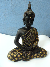 Buddha Figur Schwarz Gold 29 cm Lotussitz Buddhismus Yoga Meditation - (0071)