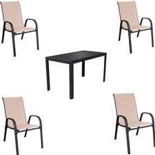 Gartenmöbel Set 5 tlg Gartenset Sitzgruppe Stapelstuhl Gartentisch beige