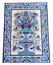 Blumen handbemalte Fliesen Fliesenbild Mosaikfliesen 45x60  integrierte Bordüren