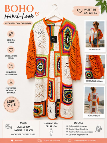 Boho häkel look cardigan lang - cardigan,