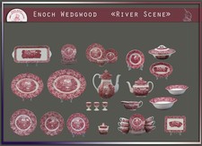 Enoch Wedgwood "River Scene" Teile zur Wahl teller tasse rot blau schale England