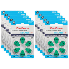 ZeniPower Größe 675P Mf Cochlear Batterien Zink Luft 1.4V Implant Plus (60 Pack)