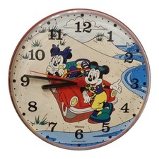 Vintage Wanduhr Disney Mickey + Minnie mit Auto am Strand Uhr Retro Deko