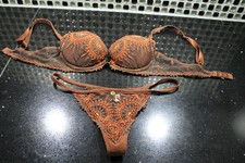 *Chantelle*2 Tg. Set Push Up BH 70/C Schmuck Träger + Tanga Gr. 36 /S Braun/Rost