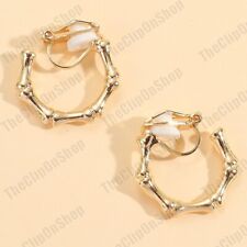 CLIP ON 2cm BAMBUS CREOLEN Metall GOLDFARBEN Retro Muster 80er Creolen