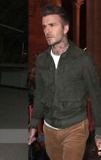 Brandneue Herren Schaffell Echte Grüne Wildleder Lederjacke Biker Party Mantel