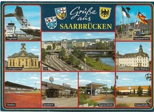 AK Grüße aus Saarbrücken: Flughafen - Ludwigskirche - Stadion - City - Spielbank