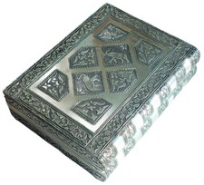 Holz-Schmuckschatulle silberfarben in Buchform, für Schmuckaufbewahrung	 