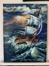 Schiff Im Sturm Meer Acrylbild Gemälde Auf Leinwand 30x40 Original Unikat