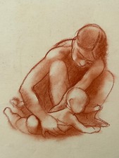 KREIDE ZEICHNUNG AUF PAPIER PERSONEN FRAU MUTTER MIT KIND STUDIE