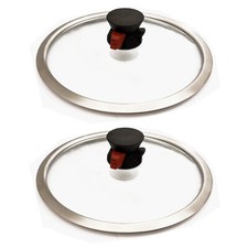 2x Universal Glasdeckel Ø 26cm Edelstahlrand mit Ventil Topfdeckel Pfannendeckel