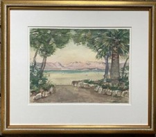 ::KÜSTE VON TROGIR JUGOSLAWIEN KROATIEN BEI SPLITT ANTIK 1955 SIGNIERT BÄUERLE