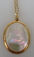 Neugablonz Dieter Knobloch: großer Art Deco Anhänger an Kette Perlmutt (113014)