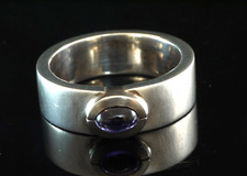 Ring 925 Sterling Silber  Ring mit Iolith Stein in Palladium Fassung Gr 58