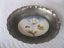 Antike ovale Schale Obstschale aus Zinn Keramik / Porzellan