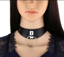 Sexy Damen Schwarz Punk Lederhalsband mit O-Ring BDSM Halskette Bondage Choker