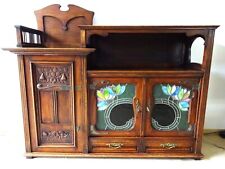 floraler Jugendstil seltenes Buffet Sideboard mit floraler Bleiverglasung