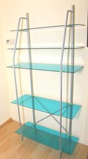 Tolles Regal mit fünf blauen Glasböden/unten breiter/90 cm breit/180 cm hoch