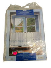 Tchibo Batist Küchengardine 48x175cm weiß blau dekorative Halb Gardine bestickt