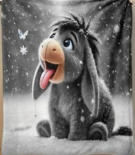 Fleece Decke Winnie Pooh Eeyore I-Aah Baby Esel Schnee Winter 130x150 NEU