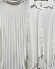 One Size Damen Long Plissee Bluse Weiß sehr Edel