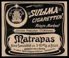 Alte Werbung  Reklame 1902 Sulima Cigaretten Feinste Marken Matrapas