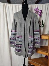 Strickjacke lang grau pink blau weiß norwegermuster edc Esprit Gr M mit Taschen