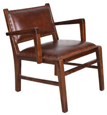 Lederstuhl Armlehnstuhl Teak Holzstuhl Lederbezug Esszimmerstuhl Holz Stuhl