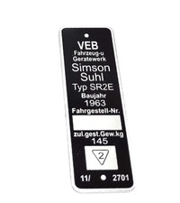 Rahmenplakette Typenschild