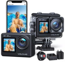 WOLFANG GA200 Action Cam 4K 24MP Touch WiFi EIS 40M wasserdicht + Zubehör