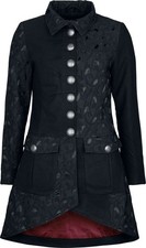 Gothicana by EMP Damen schwarzer Mantel mit rotem Innenfutter und halbseitigem