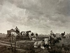 ANTIKER DRUCK AUF PAPIER NACH EINEM GEMÄLDE VON HERMANN BAISCH AN DER TRÄNKE
