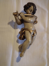 BAROCKENGEL / PUTTO / WANDENGEL  MIT FLÖTE HOLZ GESCHNITZT CA.  20 CM