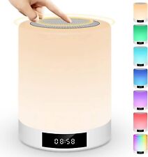Bluetooth Lautsprecher LED Lampen, Berührungssensor-Nachttischlampe mit Wecker,