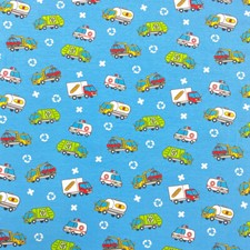 Baumwolle Jersey Stoff Auto Pkw Krankenwagen Müllabfuhr Blau Kinder Elastisch